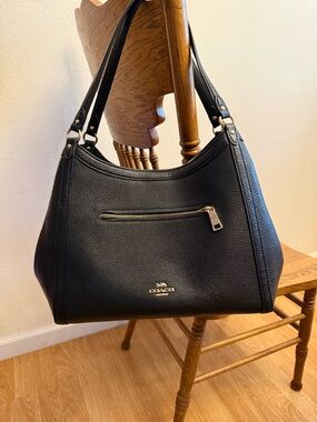Coach Black Pebbled Leather Hobo Shoulder Bag with Gold-Tone Hardware